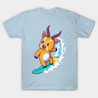 Cute Gazelle Surfing Cartoon T-Shirt